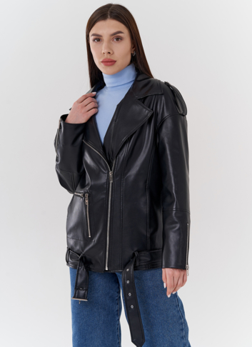 Куртка-косуха из эко кожи на утеплителе с натуральным мутоном