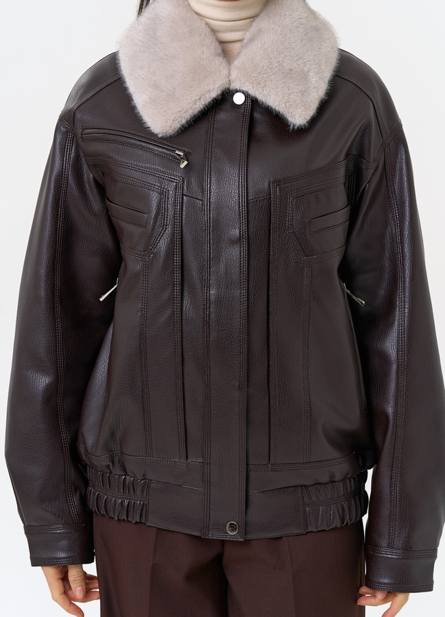 Женская утепленная куртка из эко кожи с воротником из эко меха модель № 30701 универмаг малина