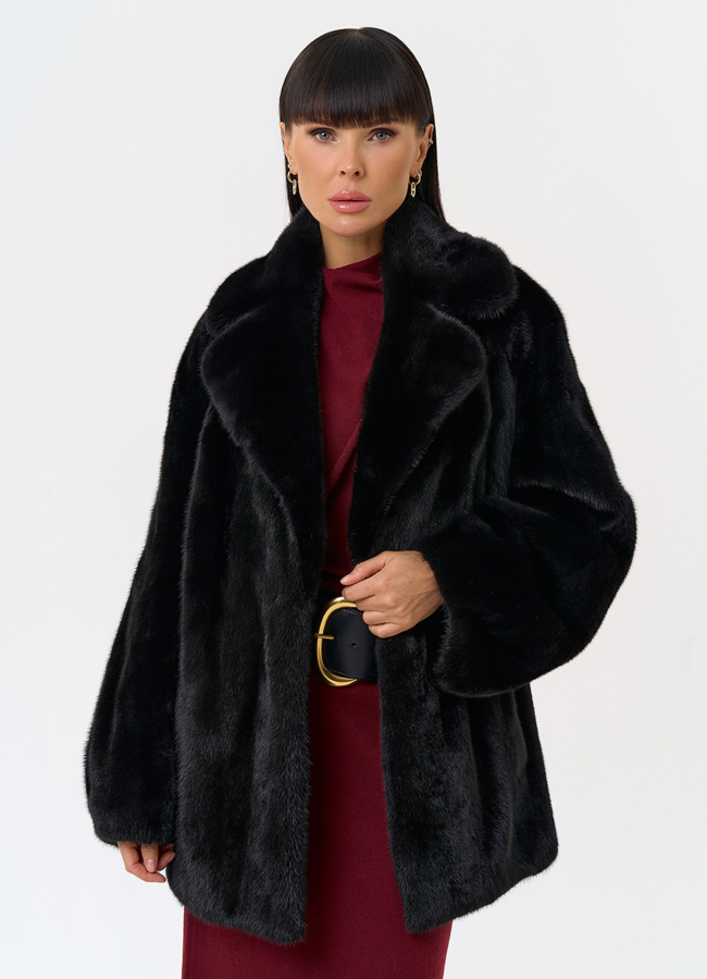 Женская шуба из скандинавской норки с английским воротником модель № 31637 универмаг малина