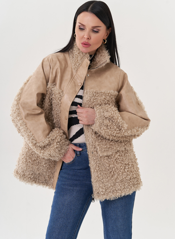 Комбинированный жакет из эко кожи