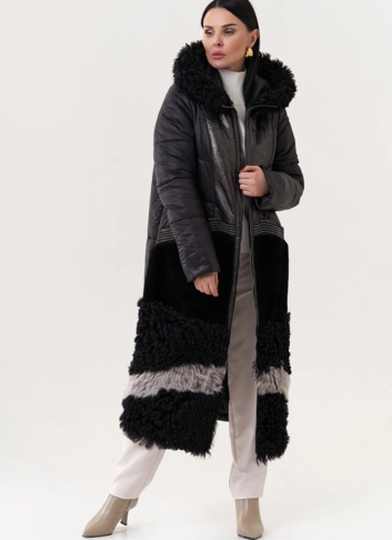 Комбинированный пуховик с капюшоном