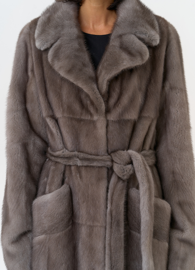 Длинная шуба из меха норки с английским воротником модель № 31598 универмаг малина