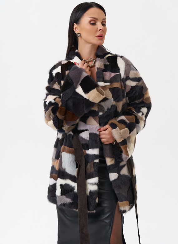 Шуба из меха норки с поясом