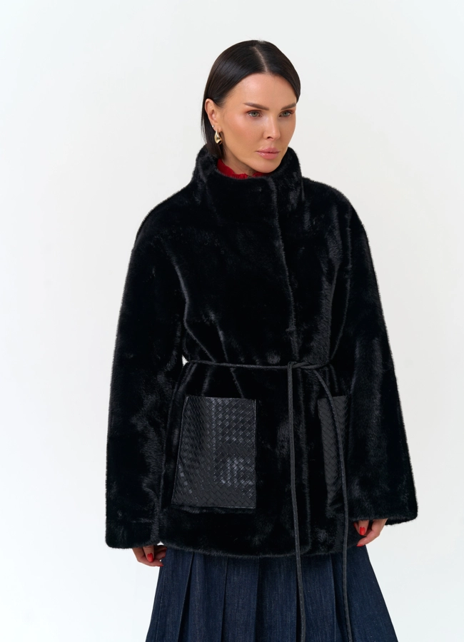 Женская куртка из эко меха модель № 33884 меха малина