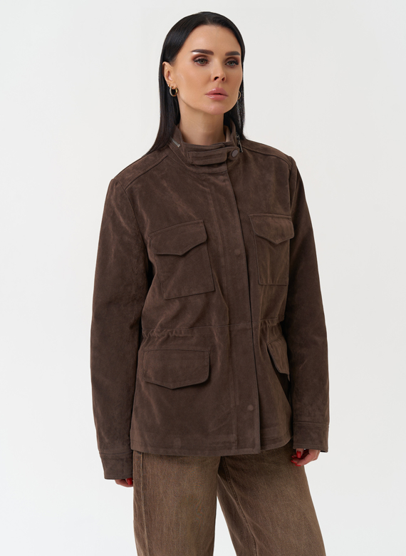 Женская парка из эко замши коричневого цвета
