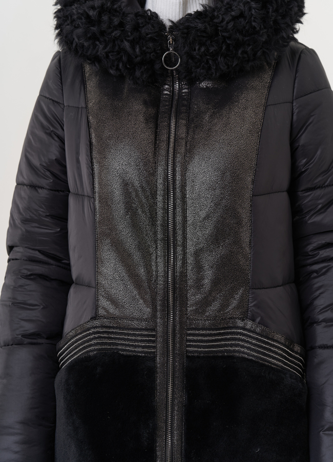 Комбинированный пуховик с капюшоном модель № 26913 универмаг малина