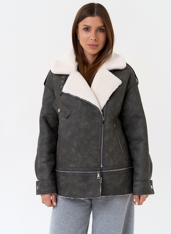 Женская дубленка трансформер из эко замши