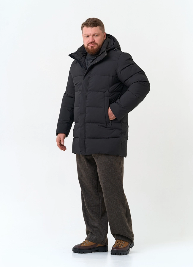 Мужской удлиненный пуховик с капюшоном модель № 34073 в рассрочку фото