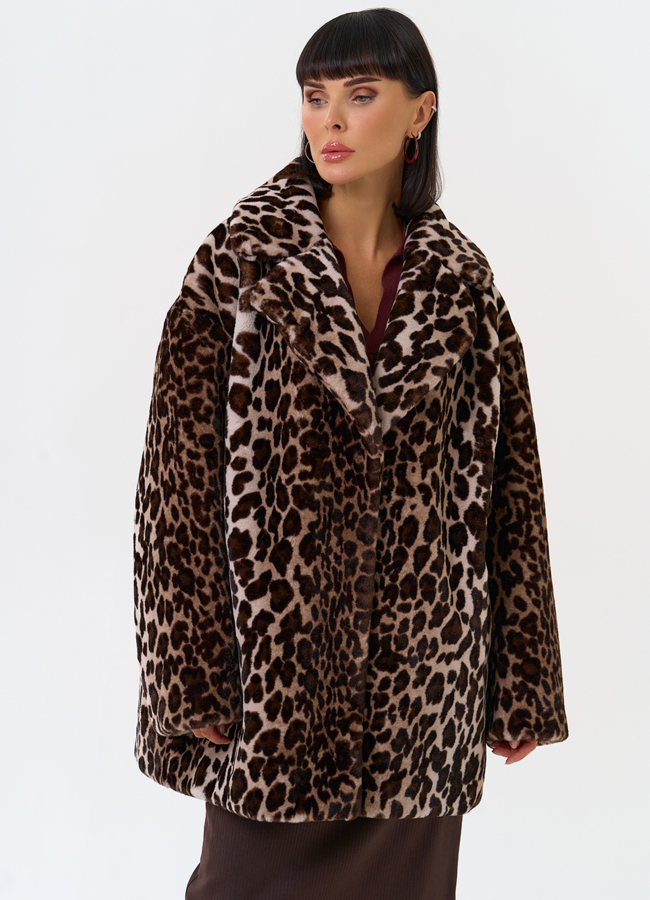 Женская шуба из эко меха с анималистическим принтом модель № 31278 в кредит