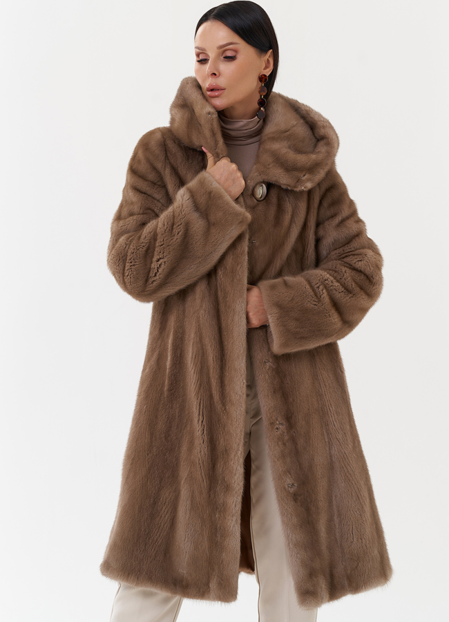 Норковая шуба балетка с капюшоном модель № 29463 в рассрочку