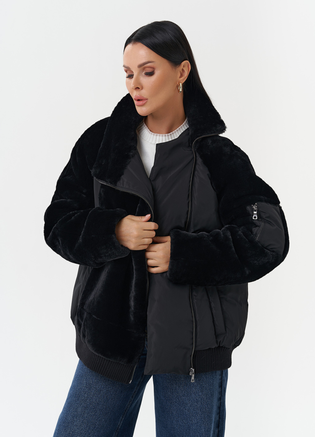 Комбинированная куртка с капюшоном модель № 28531 универмаг малина