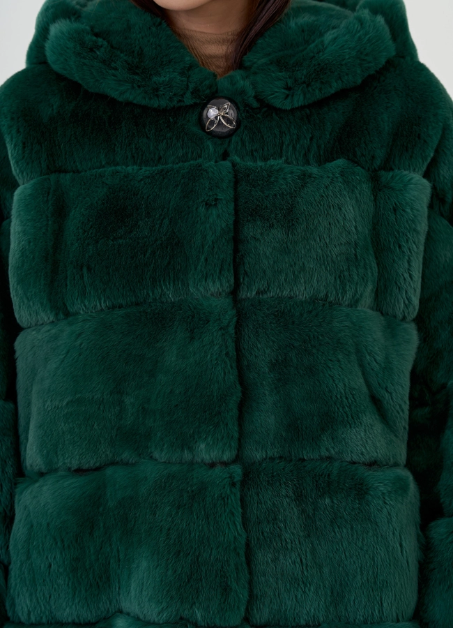 Шуба из меха кролика с капюшоном модель № 81853 в рассрочку