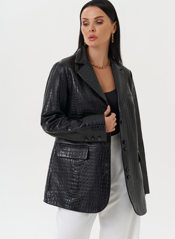 Жакет из натуральной кожи черного цвета