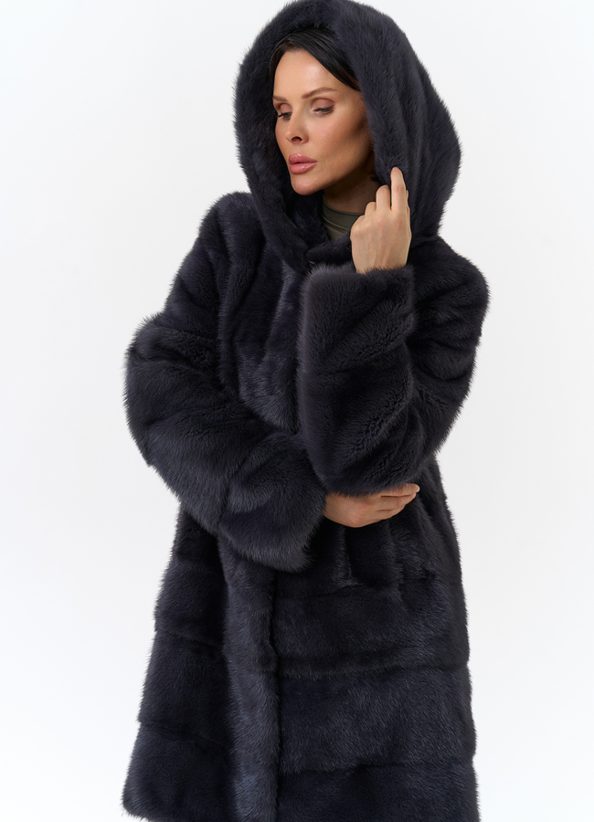 Норковая шуба трансформер с капюшоном модель № 24956 универмаг малина
