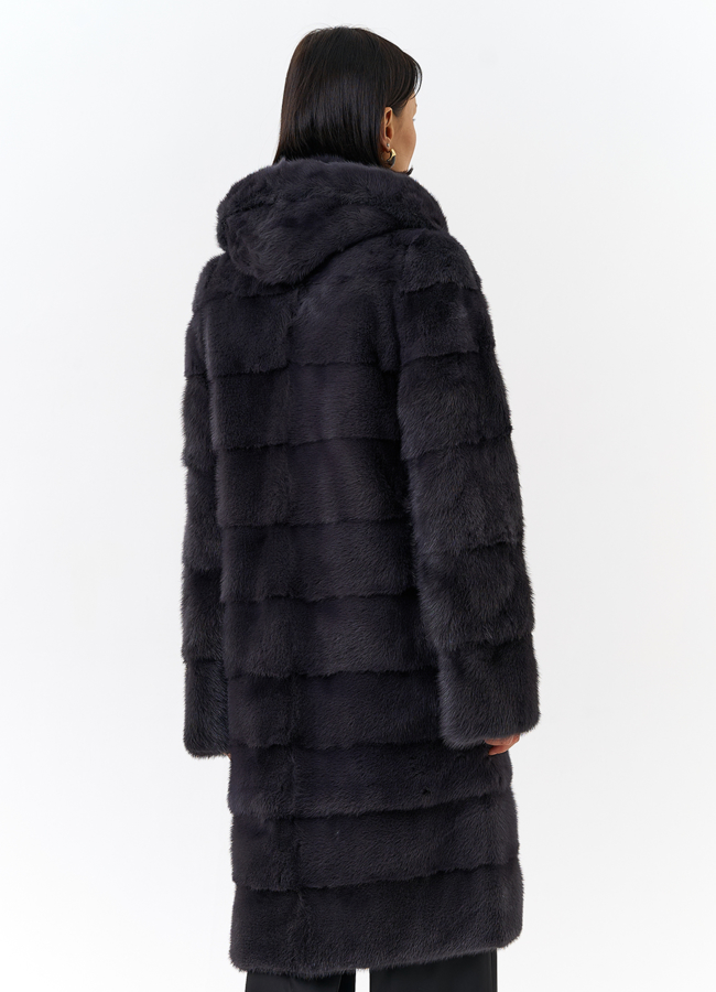 Норковая шуба в цвете графит с капюшоном  модель № 24954 в кредит