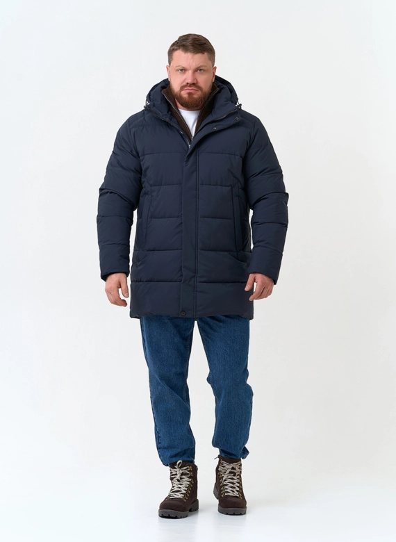 Мужской удлиненный пуховик с капюшоном фото