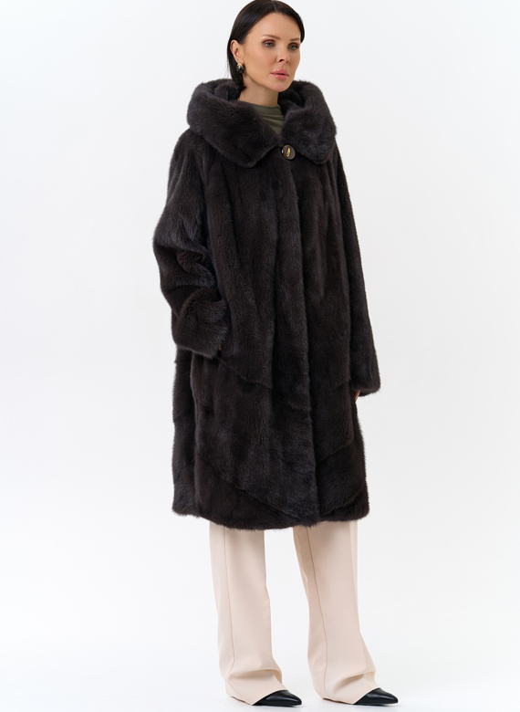 Шуба из норки с капюшоном