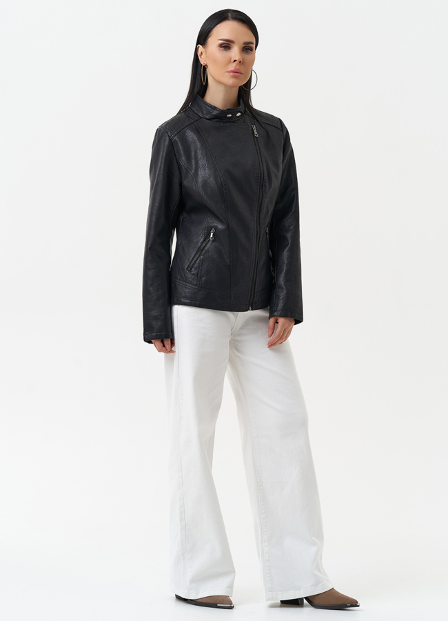 Куртка женская из эко кожи черного цвета модель № 30386 в кредит