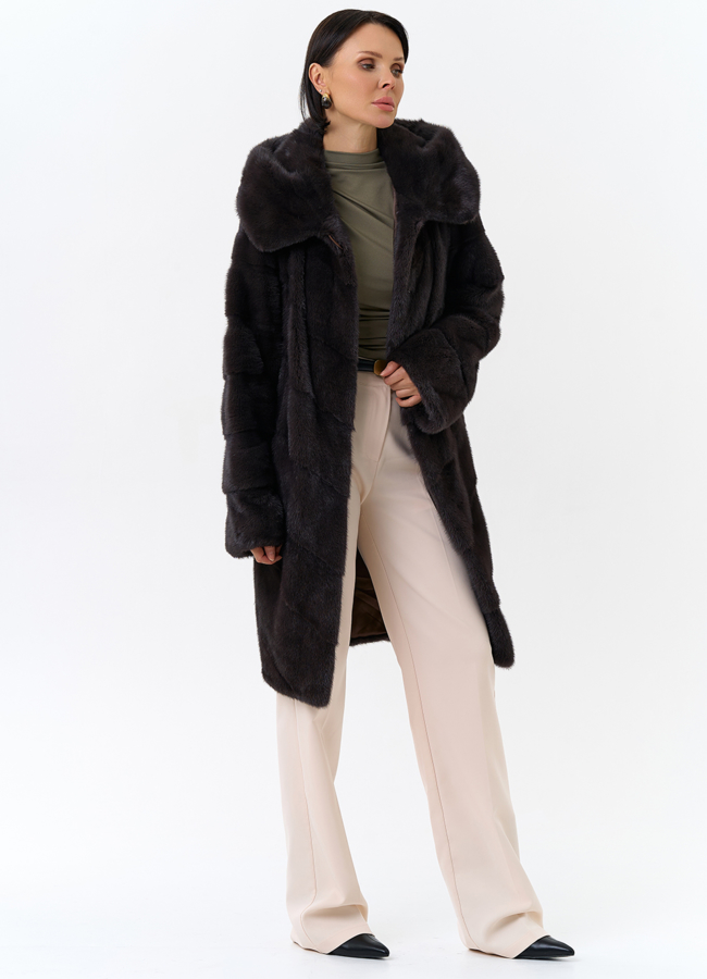 Норковая шуба с капюшоном модель № 25605 универмаг малина