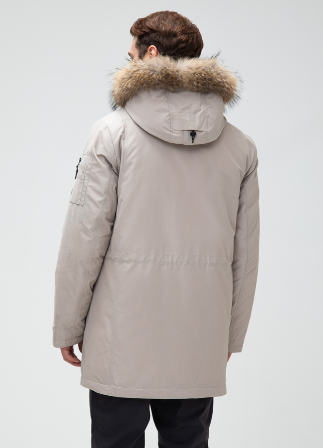 Мужской пуховик с капюшоном из меха енота модель № 27999 в кредит